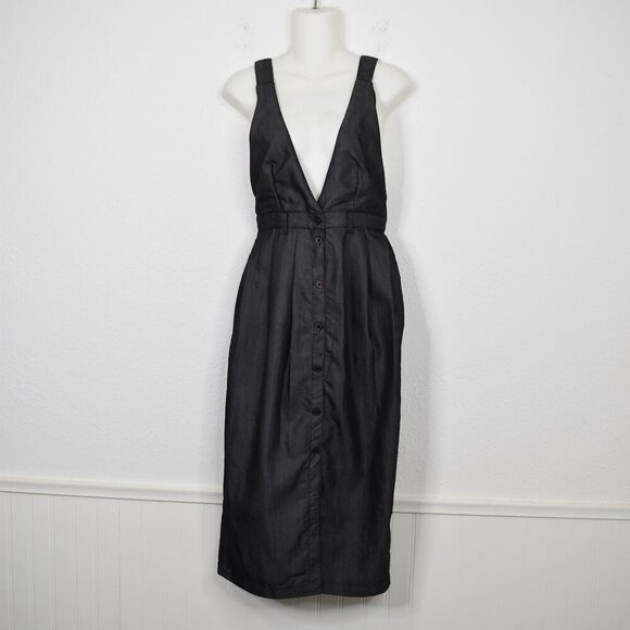 Nasty Gal Midi Dress Button Front Sz S Strappy Back Preppy Academia Retro Work - Picture 1 of 16